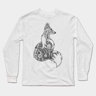 Zentangle monochrome fox Long Sleeve T-Shirt